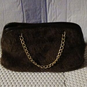 Victoria's Secret Brown Fur Shoulder Bag with Gold Chain
